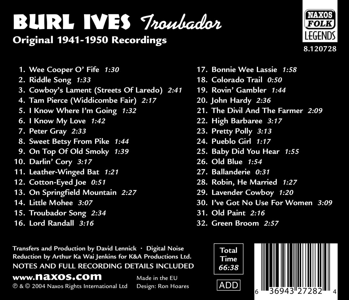 Burl Ives ‎– Troubador - Original 1941-1950 Recordings - slide-1