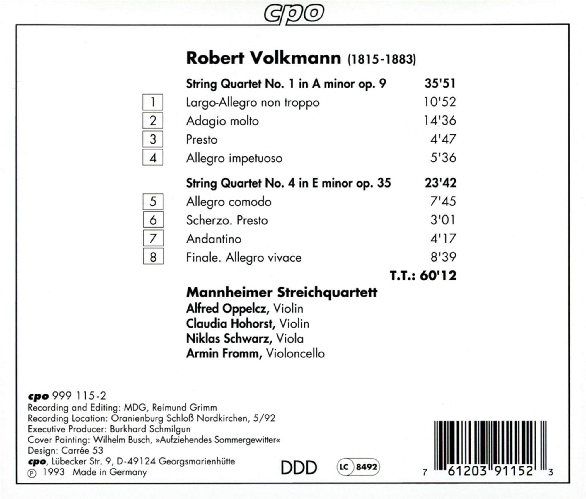 VOLKMANN: String quartets 1 & 4 - slide-1