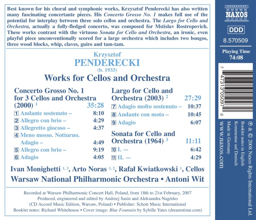 Penderecki :  Works for Cellos and Orchestra - Concerto Grosso nr 1, Largo, Sonata na wiolonczelę i orkiestrę - slide-1