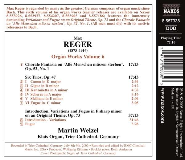 REGER: Organ Works, Vol. 6 - Introduction, Variations and Fugue on an Original Theme; 6 Trios - slide-1