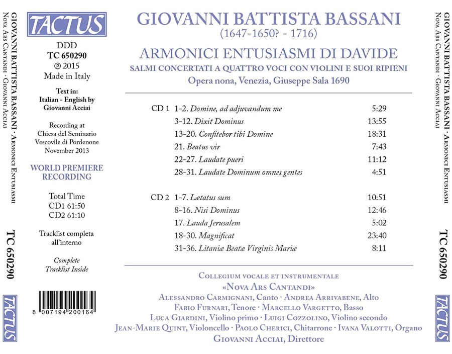 Bassani: Armonici Entuisiasmi di Davide (psalmy, magnificat, litania) - slide-1