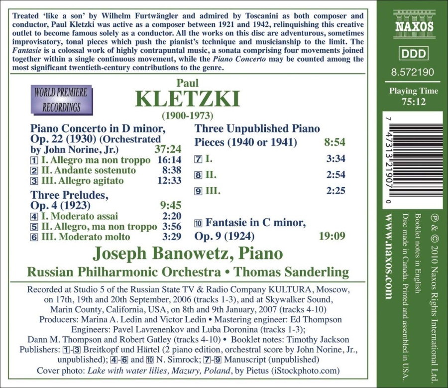 Kletzki: Piano Concerto, Three Preludes, Three Piano Pieces - slide-1