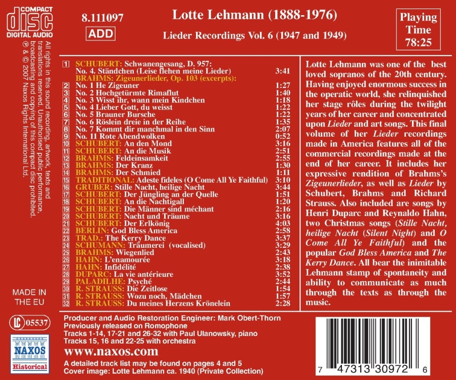 LEHMANN Lotte: Lieder Recordings Vol. 6 - slide-1