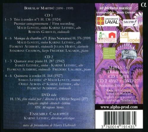 MARTINU: H. 136 - Trio a cordes no. 1, Musique de chambre no. 1, Quatuor avec piano, Quintette a cordes  (2 CD+DVD) - slide-1