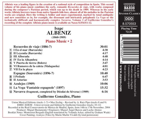 ALBÉNIZ: Piano Music, Vol. 2 - Recuerdos de viaje, Espagne, Azulejos, La Vega, Navarra - slide-1