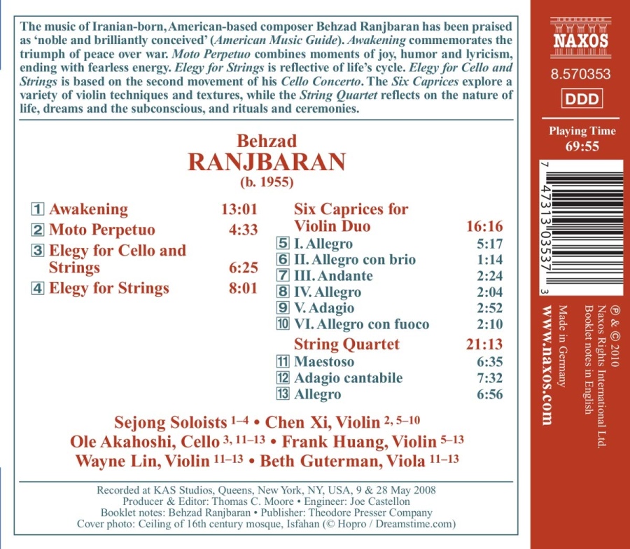 Ranjbaran: Awakening, Elegies, Moto Perpetuo, Six Caprices, String Quartet - slide-1