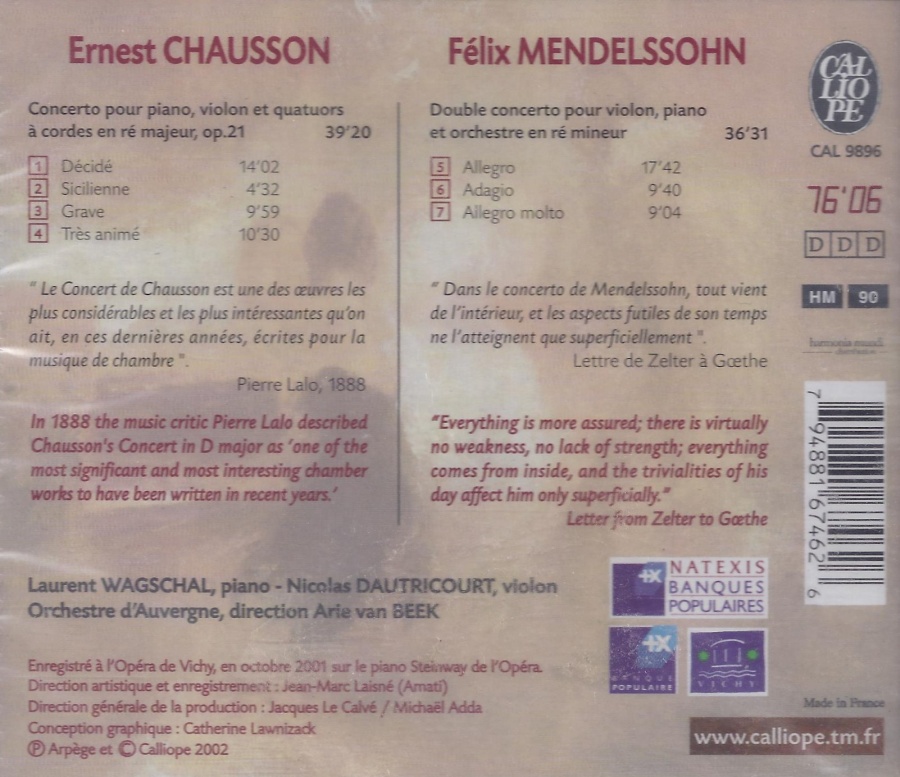 Chausson: Concert pour piano, violon & cordes; Mendelssohn - slide-1