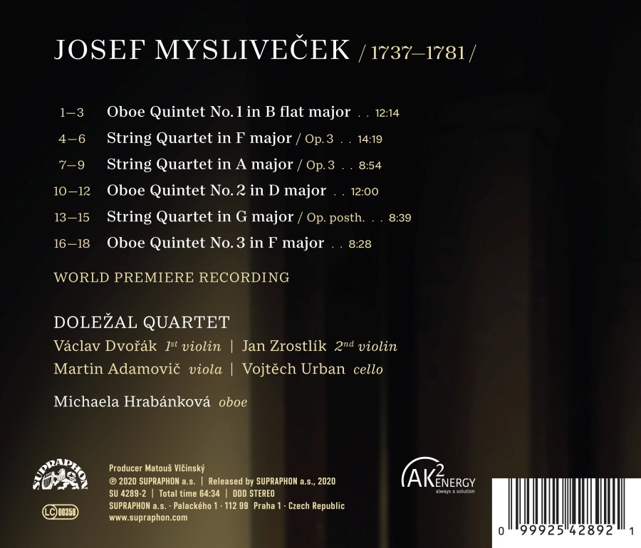 Mysliveček: Oboe Quintets; String Quartets - slide-1