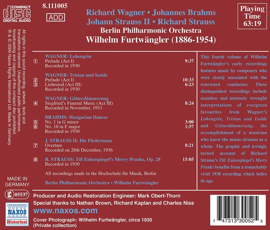 Great Conductors - Furtwängler: Early Recordings Vol. 4 -  WAGNER, BRAHMS, J. STRAUSS, R. STRAUSS - slide-1
