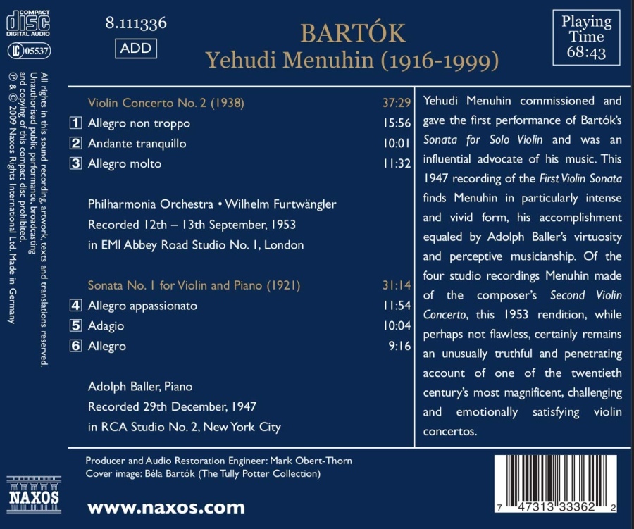 Bartok: Violin Concerto No. 2, Sonata No. 1 for Violin and Piano - nagr. 1947 & 1953 - slide-1