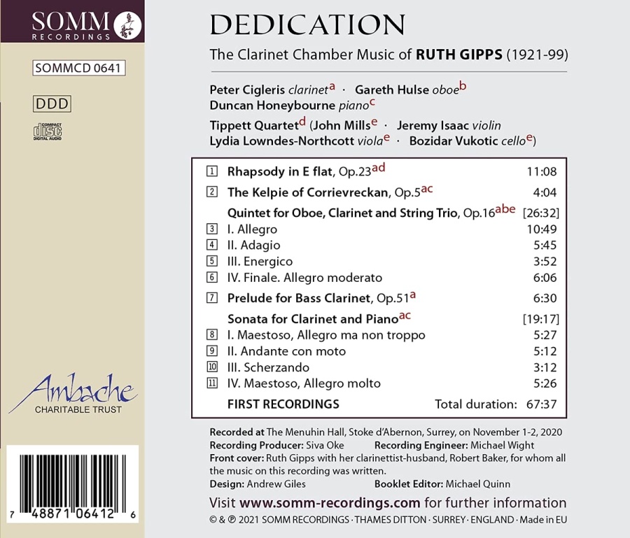 Dedication - The Clarinet Chamber Music of Ruth Gipps - slide-1