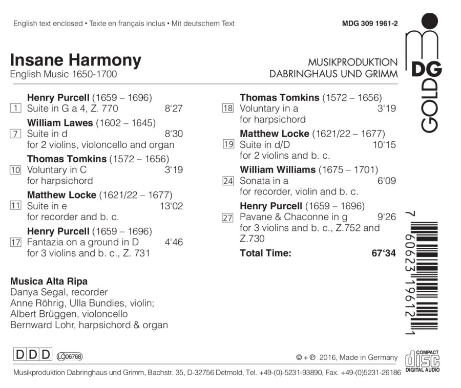 Insane Harmony, English Music (1650-1700): Purcell, Lawes, Tomkins, Locke & Williams - slide-1