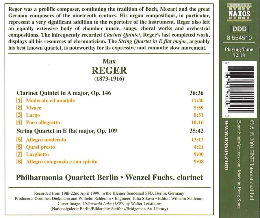 REGER: Clarinet Quintet, Op. 146; String Quartet, Op. 109 - slide-1