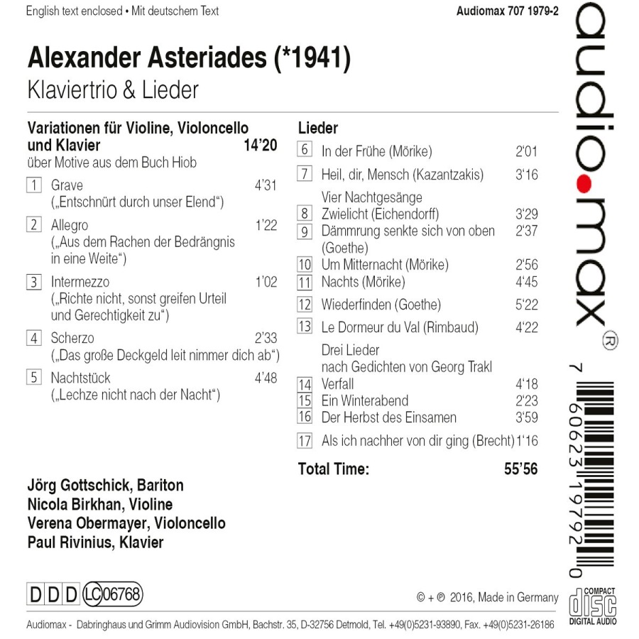 Asteriades: Lieder, Variations for Violin, Violoncello and Piano - slide-1