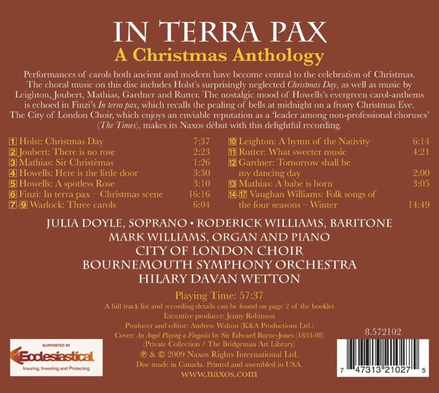 IN TERRA PAX - A Christmas Anthology, music by FINZI, HOLST, HOWELLS, LEIGHTON, RUTTER, WARLOCK, V. WILLIAMS - slide-1