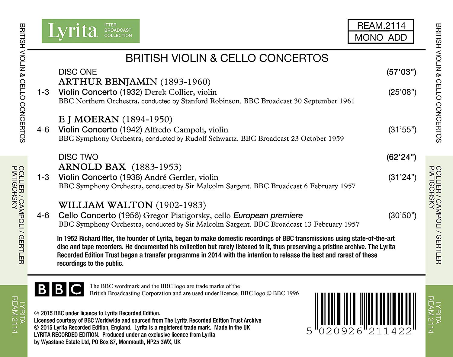 Benjamin/Moeran/Bax/Walton: British Violin & Cello Concertos - slide-1