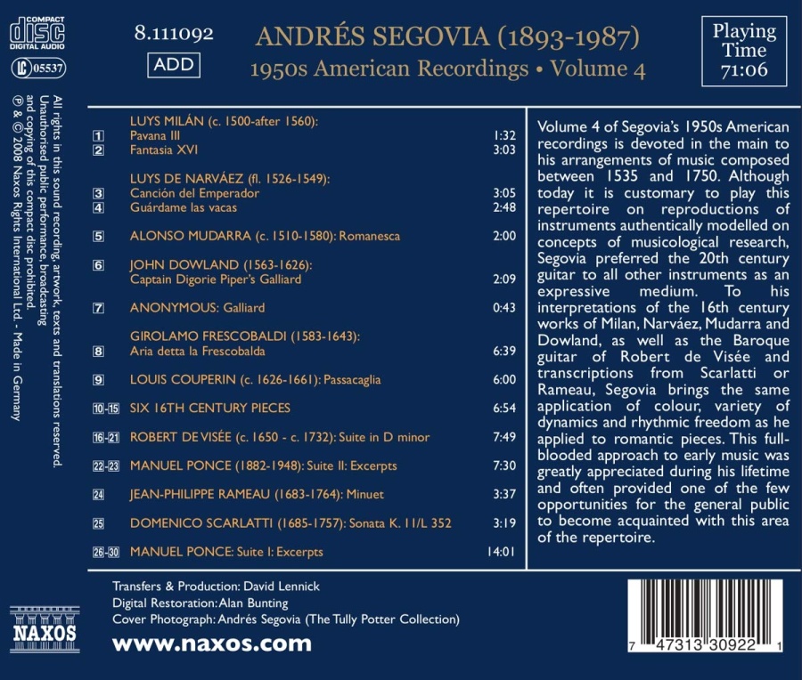 SEGOVIA, Andres: 1950s American Recordings, Vol. 4 - slide-1