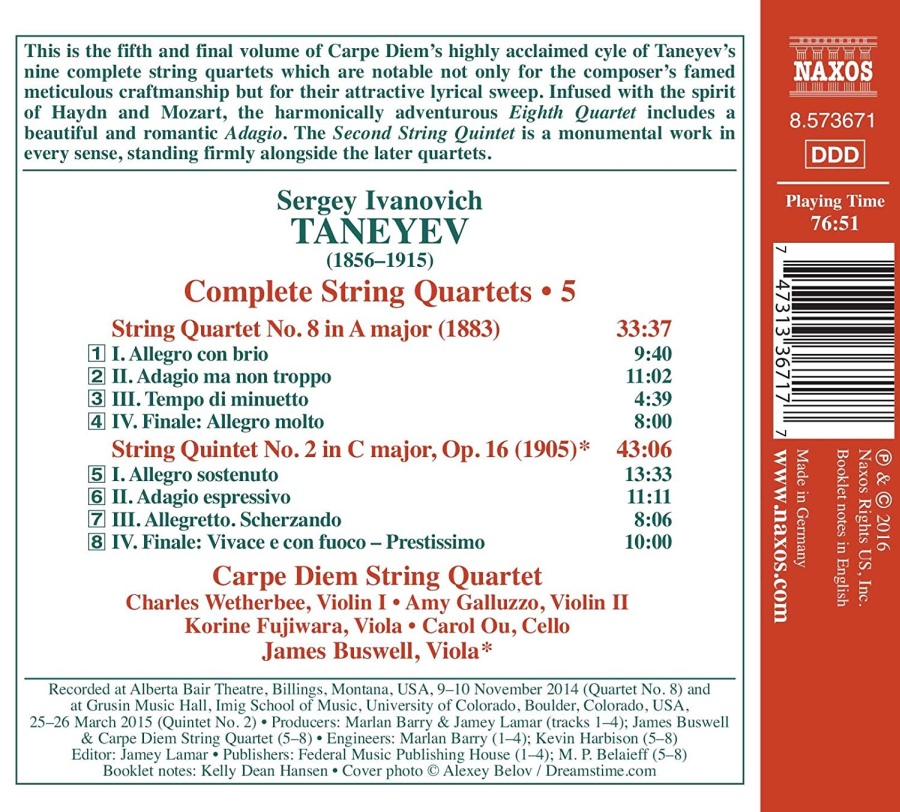 Taneyev: String Quartets Vol. 5 - slide-1