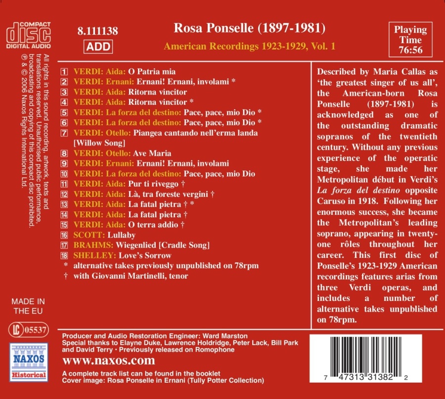 PONSELLE, Rosa: American Recordings, Vol. 1 (1923-1929) - slide-1