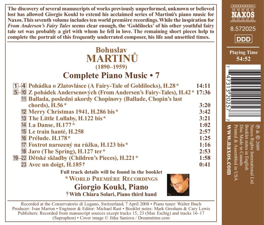 Martinu: Complete Piano Music Vol. 7 - Pohádka o Zlatovlásce, Z pohádek Andersenových - slide-1