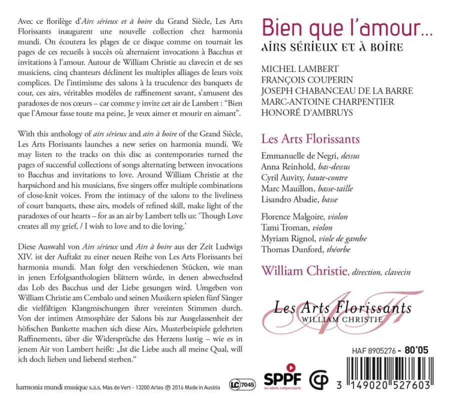 Bien que l’amour, Airs sérieux et à boire - Lambert; Couperin; Charpentier; Chabanceau;  ... - slide-1