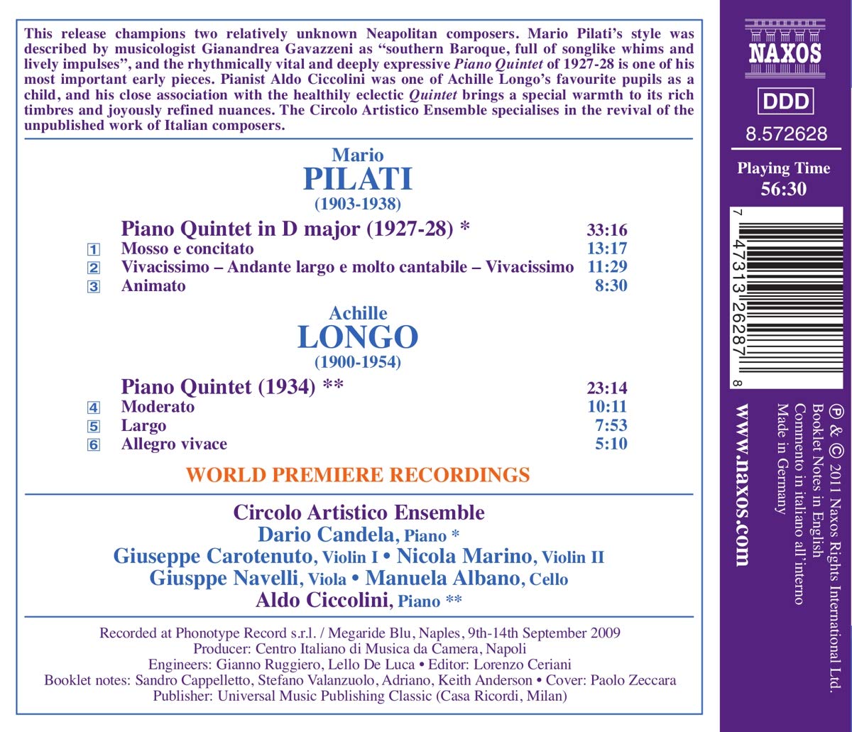 Pilati; Longo: Piano Quintets - slide-1