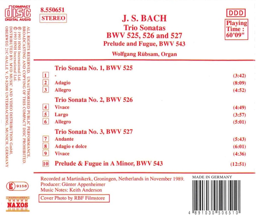 Bach: Trio Sonatas, BWV 525-527, Prelude and Fugue, BWV 543 - slide-1