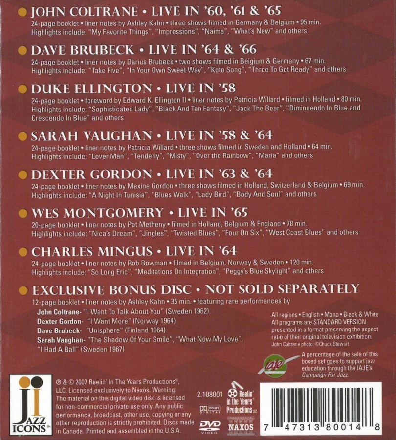JAZZ ICONS I BOX SET ( 7 DVD + Bonus DVD  ) - slide-1