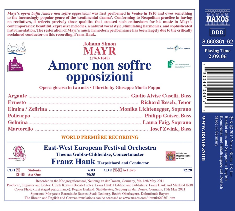 Mayr: Amore non soffre opposizioni, opera giocosa in two acts - slide-1