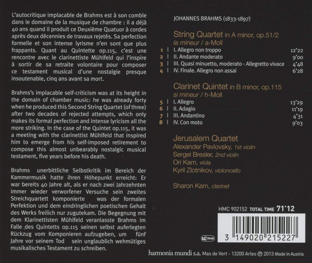 Brahms: Clarinet Quintet, String Quartet no. 2 - slide-1