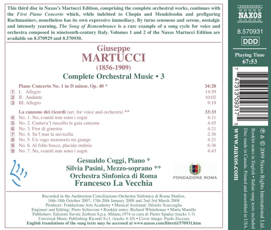 Martucci: Orchestral Music 3 - Piano Concerto No. 1, La canzone dei ricordi - slide-1