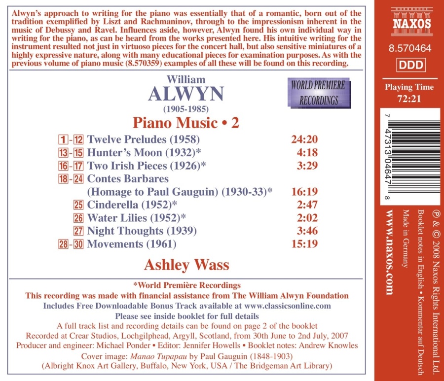 Alwyn William: Piano Music Vol. 2 /8.570464 - slide-1