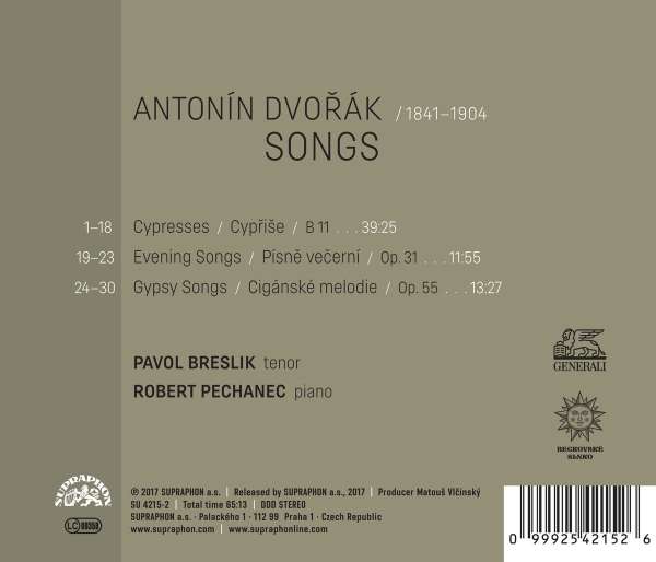Dvorak: Cypresses; Gypsy Melodies; Evening Songs - slide-1