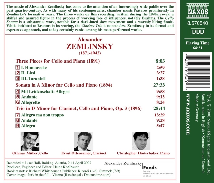 Zemlinsky: Cello Sonata, 3 Pieces for Cello & Piano - slide-1