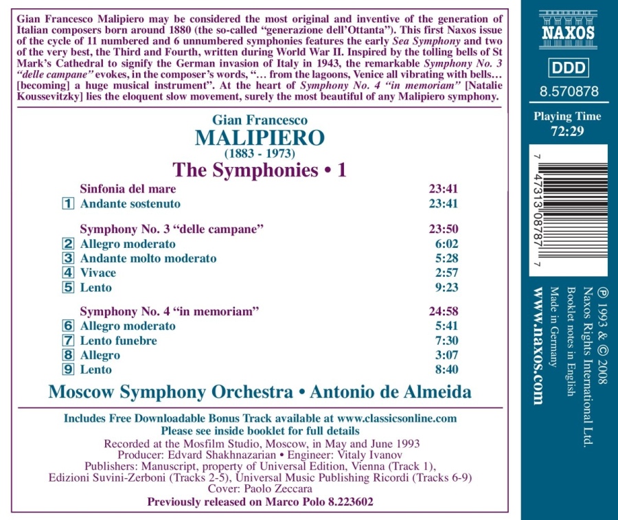 Malipiero: Gian Francesco: Symphonies Nos. 3 & 4 - slide-1