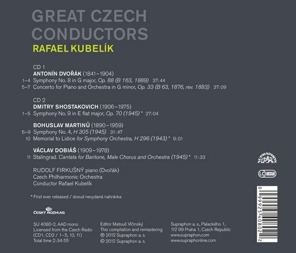 Great Czech Conductors: Rafael Kubelík - Dvořák: Symphony 8, Piano Concerto, Shostakovich: Symphony 9, Martinů, Dobiáš - slide-1