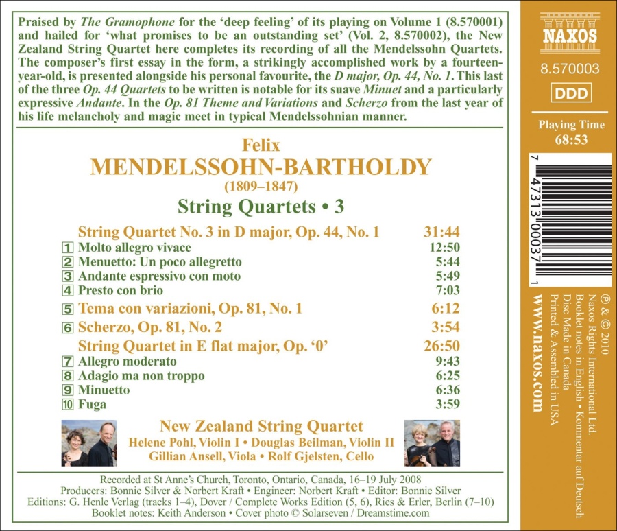 Mendelssohn: String Quartets Vol. 3 - No. 3 and op. "0" - slide-1