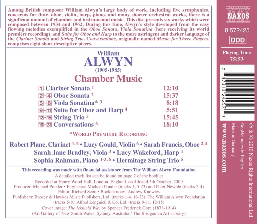 Alwyn: Chamber Music - Clarinet Sonata, Oboe Sonata, Viola Sonatina, Suite for Oboe and Harp, String Trio, Conversations - slide-1