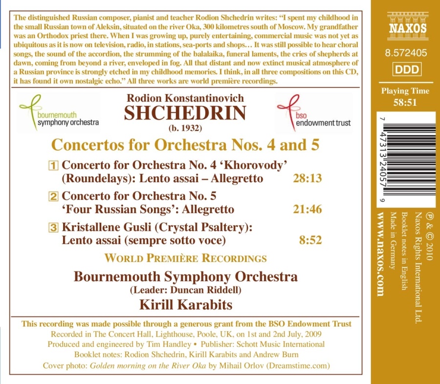 SHCHEDRIN: Concertos for Orchestra Nos. 4 & 5, Kristallene Gusli - slide-1