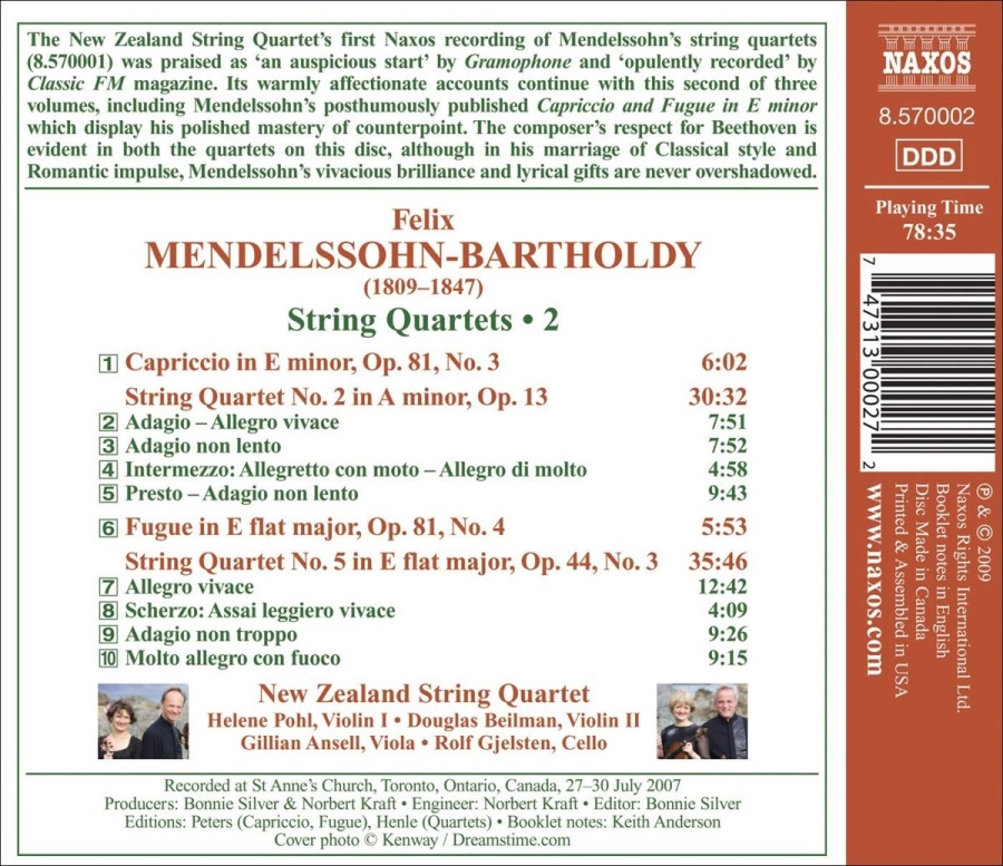 Mendelssohn: String Quartets Vol. 2 - Nos. 2 & 5 - slide-1