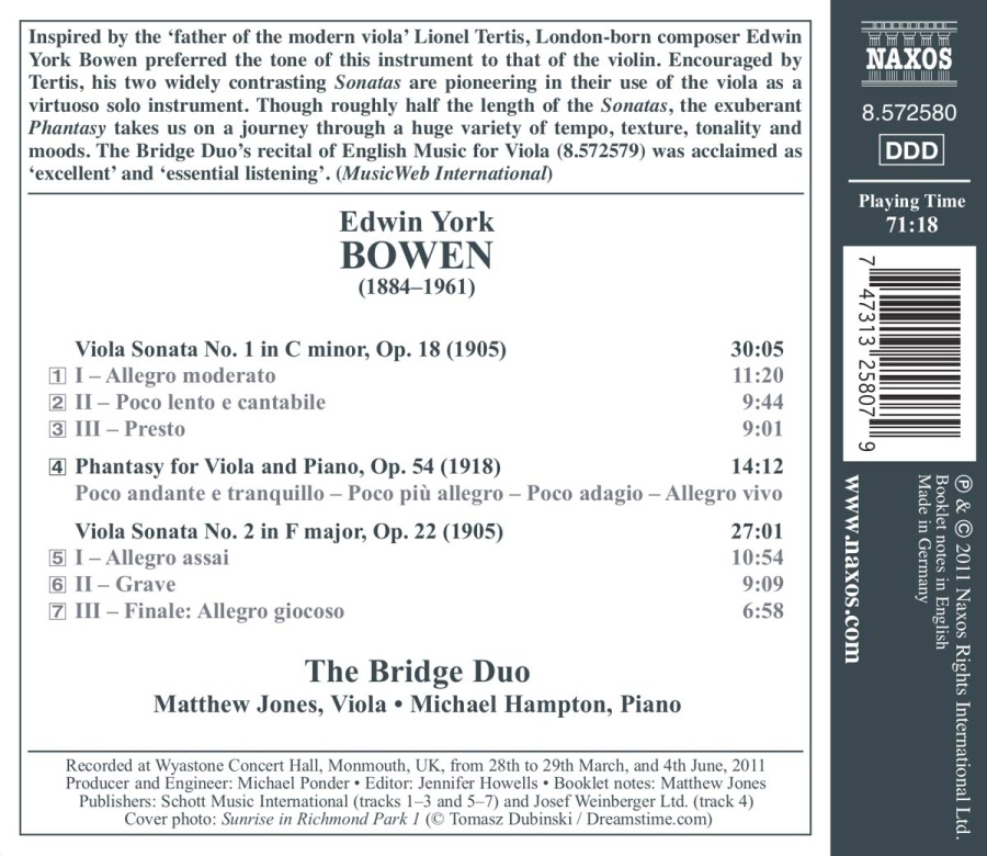 York Bowen: Viola Sonatas Nos. 1 and 2, Phantasy - slide-1
