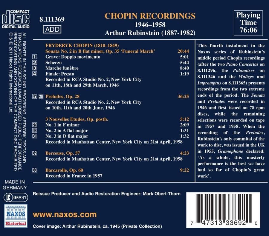 Rubinstein Chopin Recordings 1946–1958 - Sonata No. 2, Preludes Op. 28, 3 Nouvelles Etudes, Berceuse, Barcarolle - slide-1