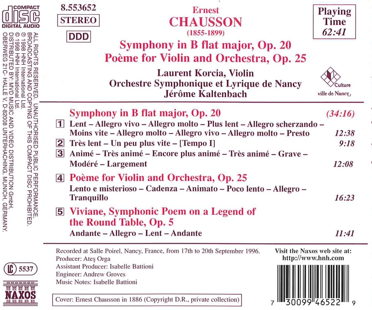 CHAUSSON: Symphony in B-Flat Major, Poeme, Viviane - slide-1