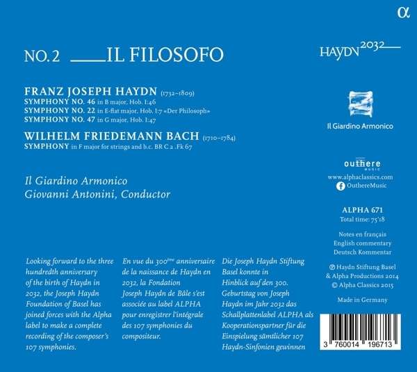 Haydn 2032 vol. 2: Symphonies Nos. 46, 22 & 47 + Bach, Wilhelm Friedemann - slide-1
