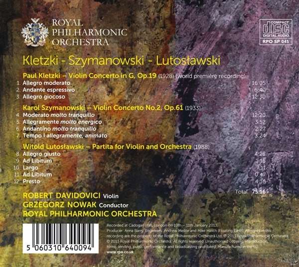 Kletzki & Szymanowski: Violin Concertos, Lutosławski: Partita - slide-1