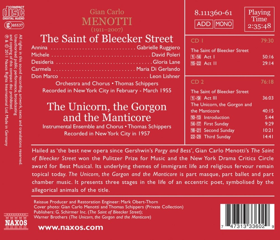 Menotti: The Saint of Bleecker Street , The Unicorn, the Gorgon and the Manticore (1955, 1957) - slide-1