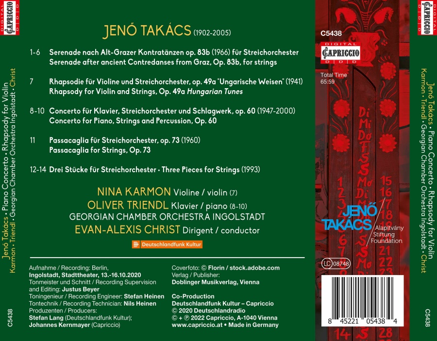 Takacs: Piano Concerto; Rhapsody for Violin; Passacaglia; Serenade - slide-1