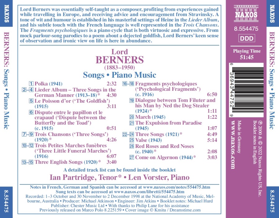 Berners: Songs; Piano Music - slide-1
