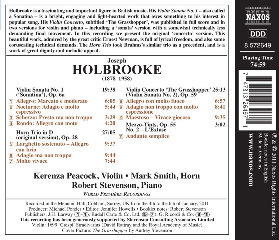 Holbrooke: Violin Concerto "The Grasshopper", Violin Sonata No. 1, Horn Trio - slide-1