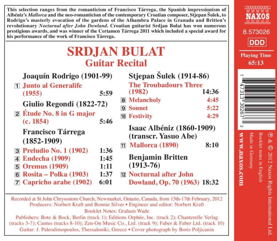 Srdjan Bulat: Guitar Recital - Rodrigo, Regondi, Tarrega, Sulek, Albeniz, Britten - slide-1